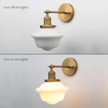 Pathson Vintage Wall Sconce Lamp with Milk White Glass Shade, Rustic Style Bathroom Wall Vanity Lighting for Living Room Bedroom Kitchen