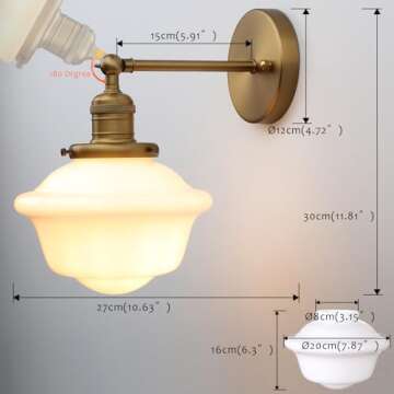 Pathson Vintage Wall Sconce Lamp with Milk White Glass Shade, Rustic Style Bathroom Wall Vanity Lighting for Living Room Bedroom Kitchen