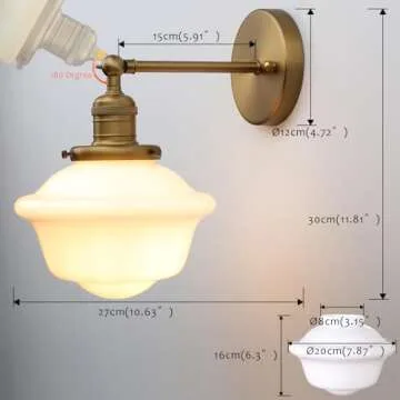 Pathson Vintage Wall Sconce Lamp with Milk White Glass Shade, Rustic Style Bathroom Wall Vanity Lighting for Living Room Bedroom Kitchen