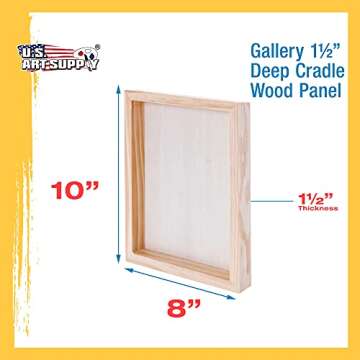 U.S. Art Supply 8" x 10" Birch Wood Paint Pouring Panel Boards, Gallery 1-1/2" Deep Cradle (Pack of 4) - Artist Depth Wooden Wall Canvases - Painting Mixed-Media Craft, Acrylic, Oil, Encaustic