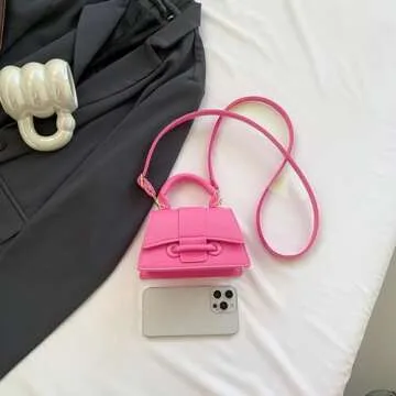 Mini Cute Hot Pink Purses for Women Y2K Small Top Handle Crossbody Bag Stylish Clutch Handbag with Strap