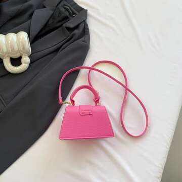 Mini Cute Hot Pink Purses for Women Y2K Small Top Handle Crossbody Bag Stylish Clutch Handbag with Strap
