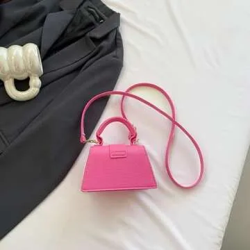 Mini Cute Hot Pink Purses for Women Y2K Small Top Handle Crossbody Bag Stylish Clutch Handbag with Strap