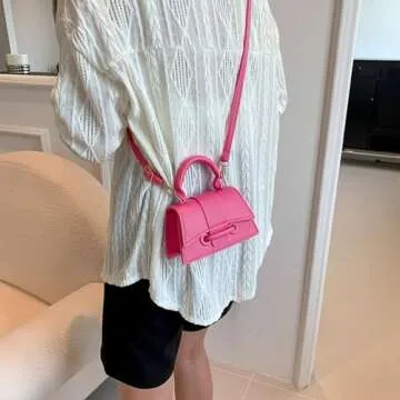 Mini Cute Hot Pink Purses for Women Y2K Small Top Handle Crossbody Bag Stylish Clutch Handbag with Strap