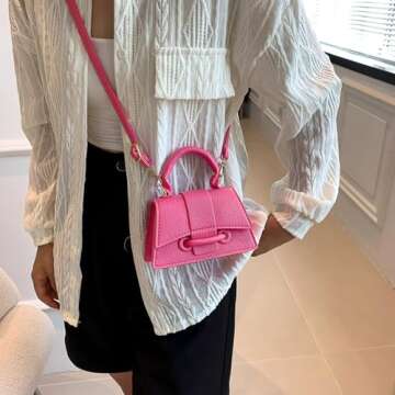 Mini Cute Hot Pink Purses for Women Y2K Small Top Handle Crossbody Bag Stylish Clutch Handbag with Strap