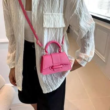 Mini Cute Hot Pink Purses for Women Y2K Small Top Handle Crossbody Bag Stylish Clutch Handbag with Strap
