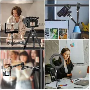 9.8" Adjustable Magic Arm w Clamp, Articulating Magic Arm Camera Clamp Mount w 1/4" Thread, Overhead...