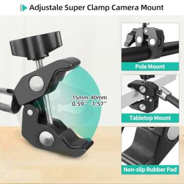 9.8" Adjustable Magic Arm w Clamp, Articulating Magic Arm Camera Clamp Mount w 1/4" Thread, Overhead Phone Mount, Flexible Desk Camera Mount & Clamps for Tripod Monitor LED Light Webcam Microphone
