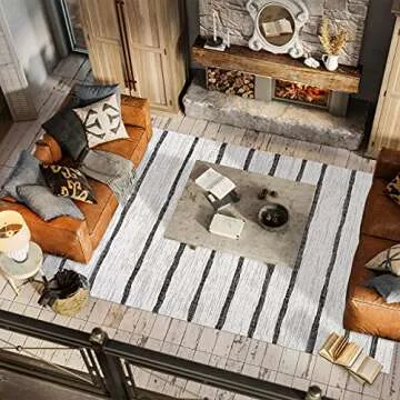 JONATHAN Y SMB125D-8 Colonia Berber Stripe Indoor/Outdoor 8 ft. x 10 ft. Area Rug, Contemporary, Bohemian, Minimalistic, Rustic, Pet Friendly, Stain Resistant, Bedroom, Backyard, Patio, Ivory/Black