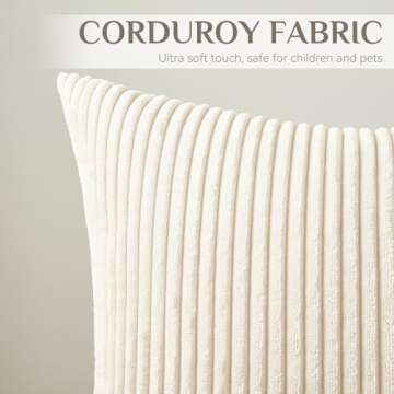 Softalker Decorative Throw Pillow Covers 16 x 16, Set of 4, Soft Corduroy Solid Striped Pillow Cover...