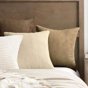 Softalker Decorative Throw Pillow Covers 16 x 16, Set of 4, Soft Corduroy Solid Striped Pillow Cover, Modern Decor Cushion Pillow Cases for Couch Sofa Bedroom Living Room, Caramel