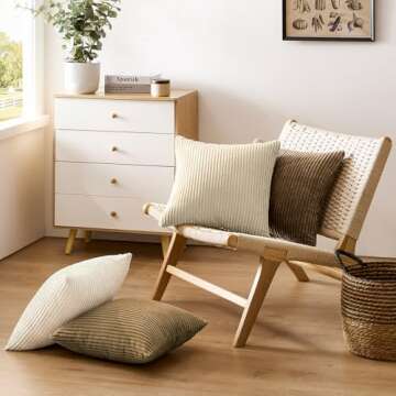 Softalker Decorative Throw Pillow Covers 16 x 16, Set of 4, Soft Corduroy Solid Striped Pillow Cover, Modern Decor Cushion Pillow Cases for Couch Sofa Bedroom Living Room, Caramel