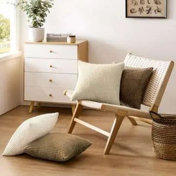 Softalker Decorative Throw Pillow Covers 16 x 16, Set of 4, Soft Corduroy Solid Striped Pillow Cover, Modern Decor Cushion Pillow Cases for Couch Sofa Bedroom Living Room, Caramel