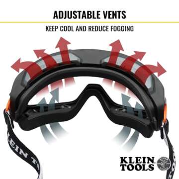 Klein Tools 60479 Safety Goggles, Clear Lens PPE Eye Protection, Anti-Fog, Scratch-Resistant, UV Protection, Adjustable Vents