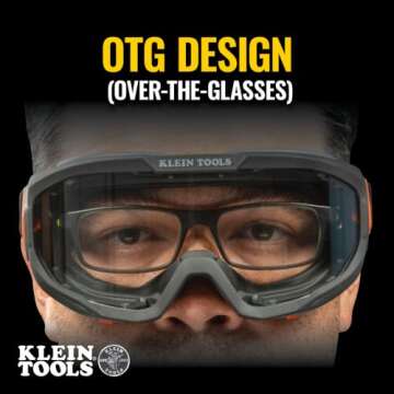 Klein Tools 60479 Safety Goggles, Clear Lens PPE Eye Protection, Anti-Fog, Scratch-Resistant, UV Protection, Adjustable Vents