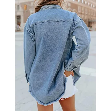 Dokotoo Women's Oversized Distressed Denim Jacket