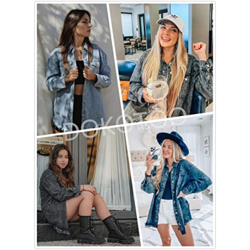 Dokotoo Women's Oversized Distressed Denim Jacket