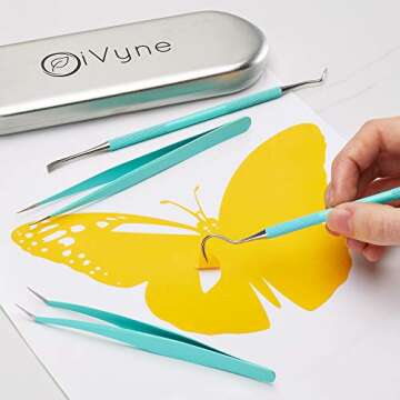 Premium Vinyl Weeding Tool Kit - Precision Stainless Steel Weeder - Hook and Pick with Fine Tweezers Crafting Set - by iVyne
