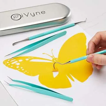 Premium Vinyl Weeding Tool Kit - Precision Stainless Steel Weeder - Hook and Pick with Fine Tweezers Crafting Set - by iVyne