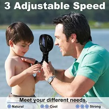 TRELC Mini Handheld Stroller Fan, Personal Portable Baby Fan with Flexible Tripod, 2024 Upgraded Version, Gift for Children, Rechargeable Fan for Office Room Car Traveling BBQ Gym Fan (Black)