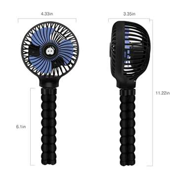 TRELC Mini Handheld Stroller Fan, Personal Portable Baby Fan with Flexible Tripod, 2024 Upgraded Version, Gift for Children, Rechargeable Fan for Office Room Car Traveling BBQ Gym Fan (Black)