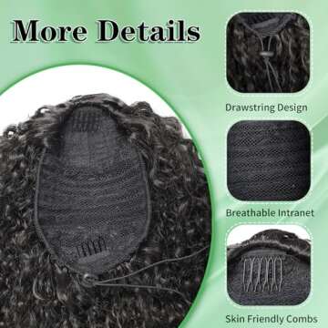 Youthfee 27” Drawstring Ponytail Deep Curly Heat Resistant Human Hair Blended Instant Clip Ponytail Extension Protective Style Afro Kinky Curly Hair Pieces for Women