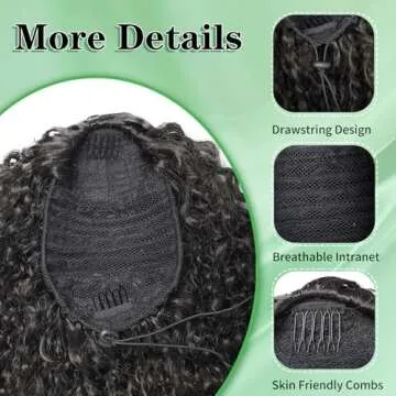 Youthfee 27” Drawstring Ponytail Deep Curly Heat Resistant Human Hair Blended Instant Clip Ponytail Extension Protective Style Afro Kinky Curly Hair Pieces for Women