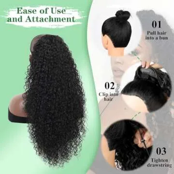 Youthfee 27” Drawstring Ponytail Deep Curly Heat Resistant Human Hair Blended Instant Clip Ponytail Extension Protective Style Afro Kinky Curly Hair Pieces for Women