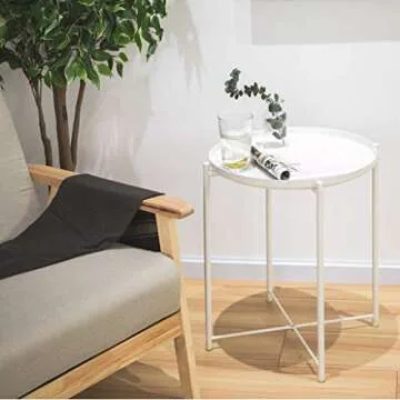 Tray Metal End Table Round Design with Removable Tray