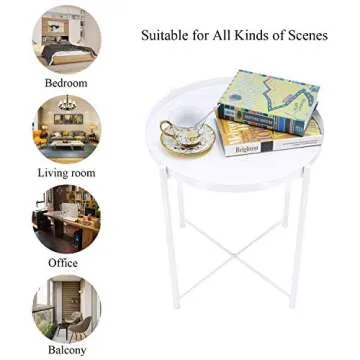 Tray Metal End Table Round Design with Removable Tray