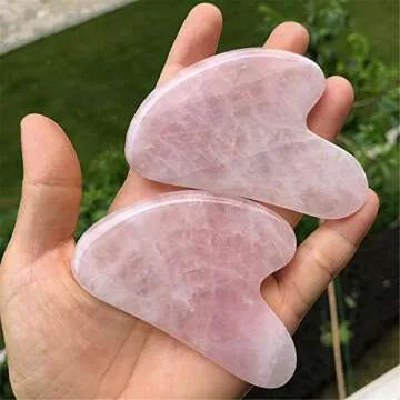 Mndrlin Natural Rose Quartz Crystal Jade Gua Sha Scraping Facial Massage Tool, Stone Scraping Scraper Board for SPA Reduce Fine Lines and Wrinkles Women Men