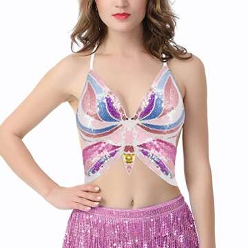 Mocure Women's Sparkly Butterfly Sequin Crop Tops - Sexy & Trendy Halter Style for Rave