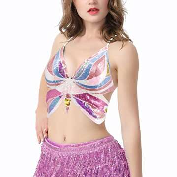 Mocure Sparkly Butterfly Sequin Crop Top for Parties