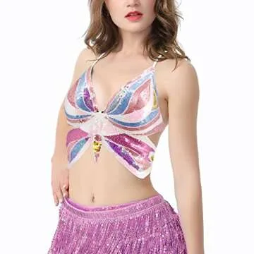 Mocure Sparkly Butterfly Sequin Crop Top for Parties
