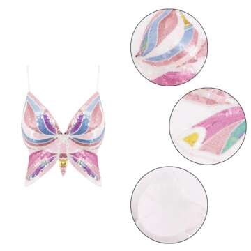 Mocure Sparkly Butterfly Sequin Crop Top for Parties