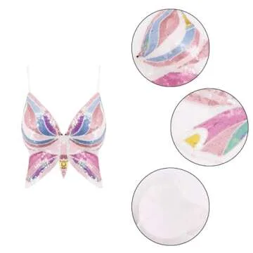 Mocure Sparkly Butterfly Sequin Crop Top for Parties