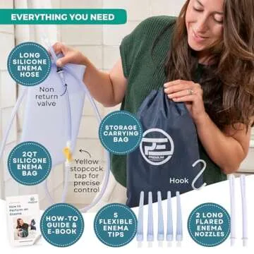 PE Premium Enema Clear Silicone Enema Bag Kit - 2 Quart, Reusable for Coffee & Water Colon Cleanse - 6.75 Foot Long Hose, 7 Tips Included. Detox for Men and Women.