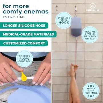PE Premium Enema Clear Silicone Enema Bag Kit - 2 Quart, Reusable for Coffee & Water Colon Cleanse - 6.75 Foot Long Hose, 7 Tips Included. Detox for Men and Women.