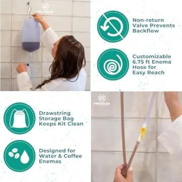 PE Premium Enema Clear Silicone Enema Bag Kit - 2 Quart, Reusable for Coffee & Water Colon Cleanse - 6.75 Foot Long Hose, 7 Tips Included. Detox for Men and Women.