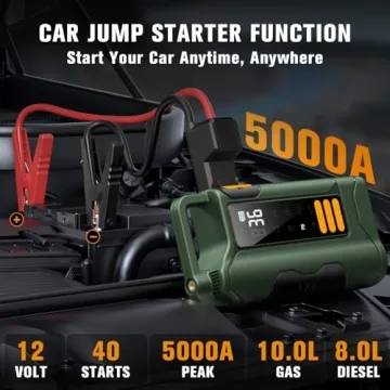 Jump Starter with Air Compressor, 5000A Car Battery Jumper Starter, 16000mAh Battery, Portable for 1...