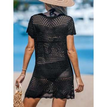 CUPSHE Womens Swimsuit Cover Ups 2025 Summer Crochet Hollow Out Beach Dress Black Large