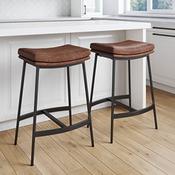 Nathan James Arlo Modern Backless Upholstered Kitchen Counter Bar Stool with Double-Layered Saddle S...