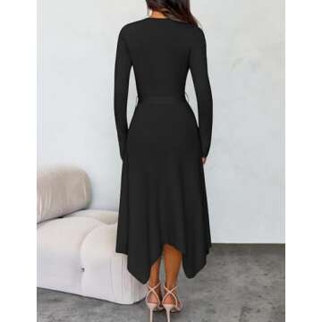 ZESICA Spring Long Sleeve Midi Sweater Dress in Black