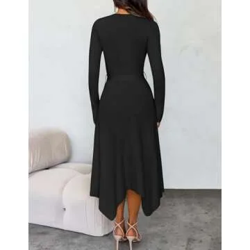 ZESICA Spring Long Sleeve Midi Sweater Dress in Black