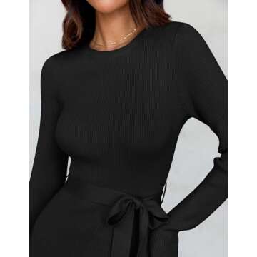 ZESICA Spring Long Sleeve Midi Sweater Dress in Black