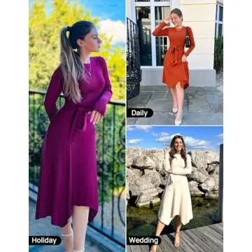 ZESICA Spring Long Sleeve Midi Sweater Dress in Black