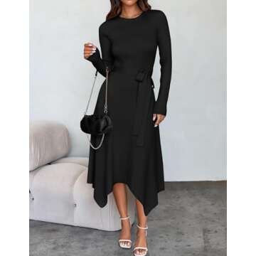 ZESICA Spring Long Sleeve Midi Sweater Dress in Black