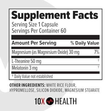 10X Health Sleep Supplement - Magnesium Supplement with L Theanine & Melatonin 3mg for Longer Sleep ...