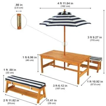 KidKraft Outdoor Wooden Kids Table Set with Umbrella and Cushions
