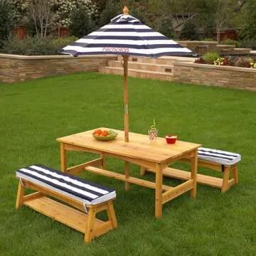 KidKraft Outdoor Wooden Kids Table Set with Umbrella and Cushions